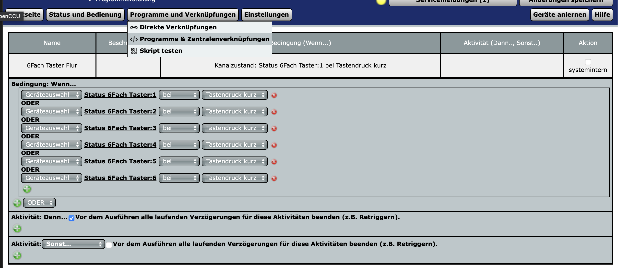 Einstellungen Programm CCU